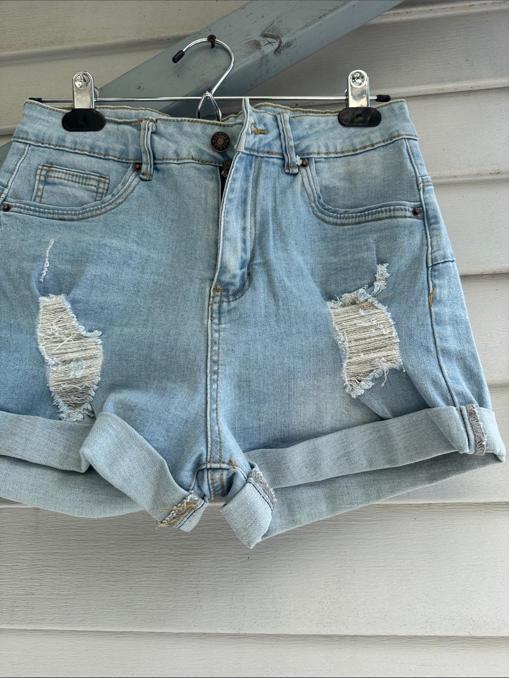 New without tag Distressed Stretch  Denim Roll-Hem Shorts